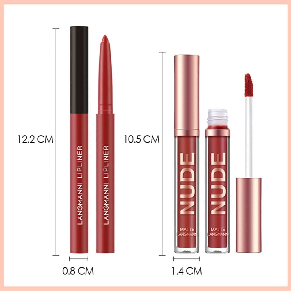 2 個のリップライナーと口紅セット、マットクリーミーリップライナー口紅メイクアップキット、ピグメントベルベットヌードリップスティックステイン防水長持ちリップグロスメイクアップギフトセット (#11) - 이미지 7
