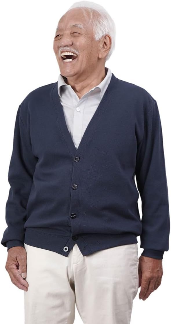 Yosoiki Men's Pique Cardiganは、老人ホームで、一年中、滑らかな感触、乾燥機セーフ、プレゼント、60年代、70年代、80年代に着用できます。