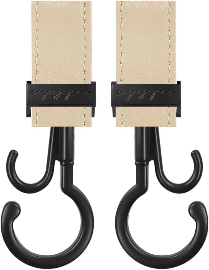 expjapon bgh23mbk PPバギーフック マットBK-合成皮革 ラテベージュ 360度回転 ダブルフック ベビーカー 荷物フック 耐荷重約25kg 60kg ベビーカーフック 2個入