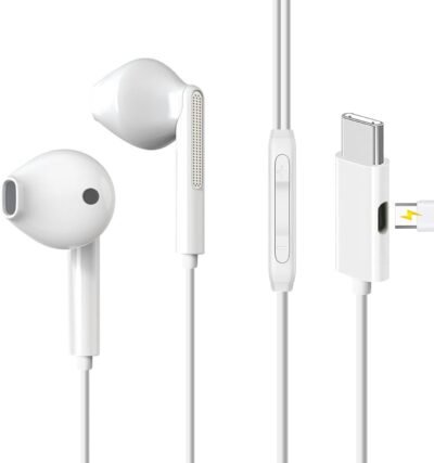 USBタイプのCイヤホン、マイクで有線（充電中に使用できます）、イヤホンマイク、ノイズキャンセル、インイヤータイプ、高解像度、コール、ボリューム調整、耳の痛み、聞く