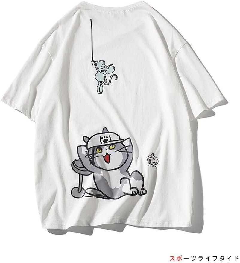 FJLTDCP 夏 Tシャツ メンズ 半袖 かわいい 猫服 人気 ロングTシャツ 大きいサイズ ゆったり 猫柄 可愛い 面白い ストリート 夏服 おしゃれ - 이미지 6