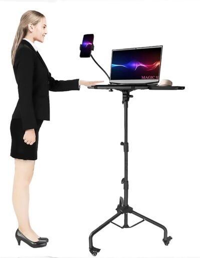 プロジェクタースタンド、ユニバーサルホイールプロジェクター三脚スタンド、ラップトップスタンドには、ラップトップトレイとマウストレイ、高さ調整機能、折りたたみ可能、便利なストレージ、負荷容量17.6ポンド（8 kg）が含まれています