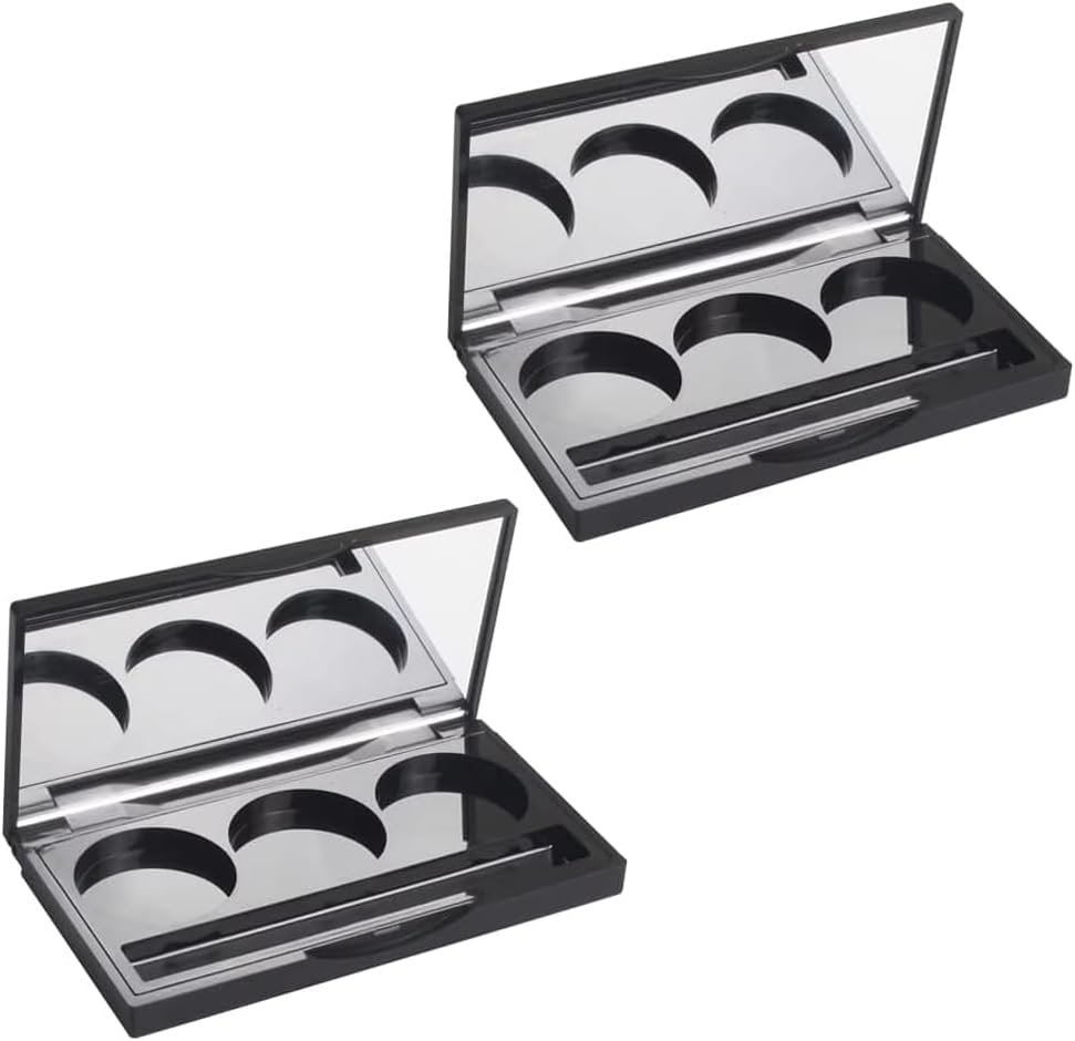 アイシャドウパレット、メイクアップパレット、3ホールハイライターブラッシュコンセルラーコンパートメントケースミラー、パレットストレージ、口紅コンテナ、手作りメイク、長方形のマットブラック(セット2)