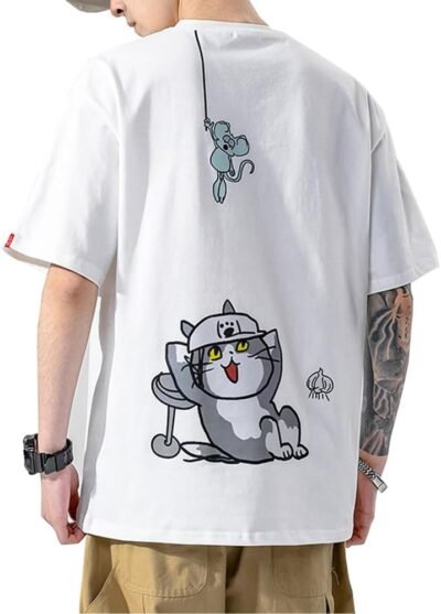 FJLTDCP 夏 Tシャツ メンズ 半袖 かわいい 猫服 人気 ロングTシャツ 大きいサイズ ゆったり 猫柄 可愛い 面白い ストリート 夏服 おしゃれ