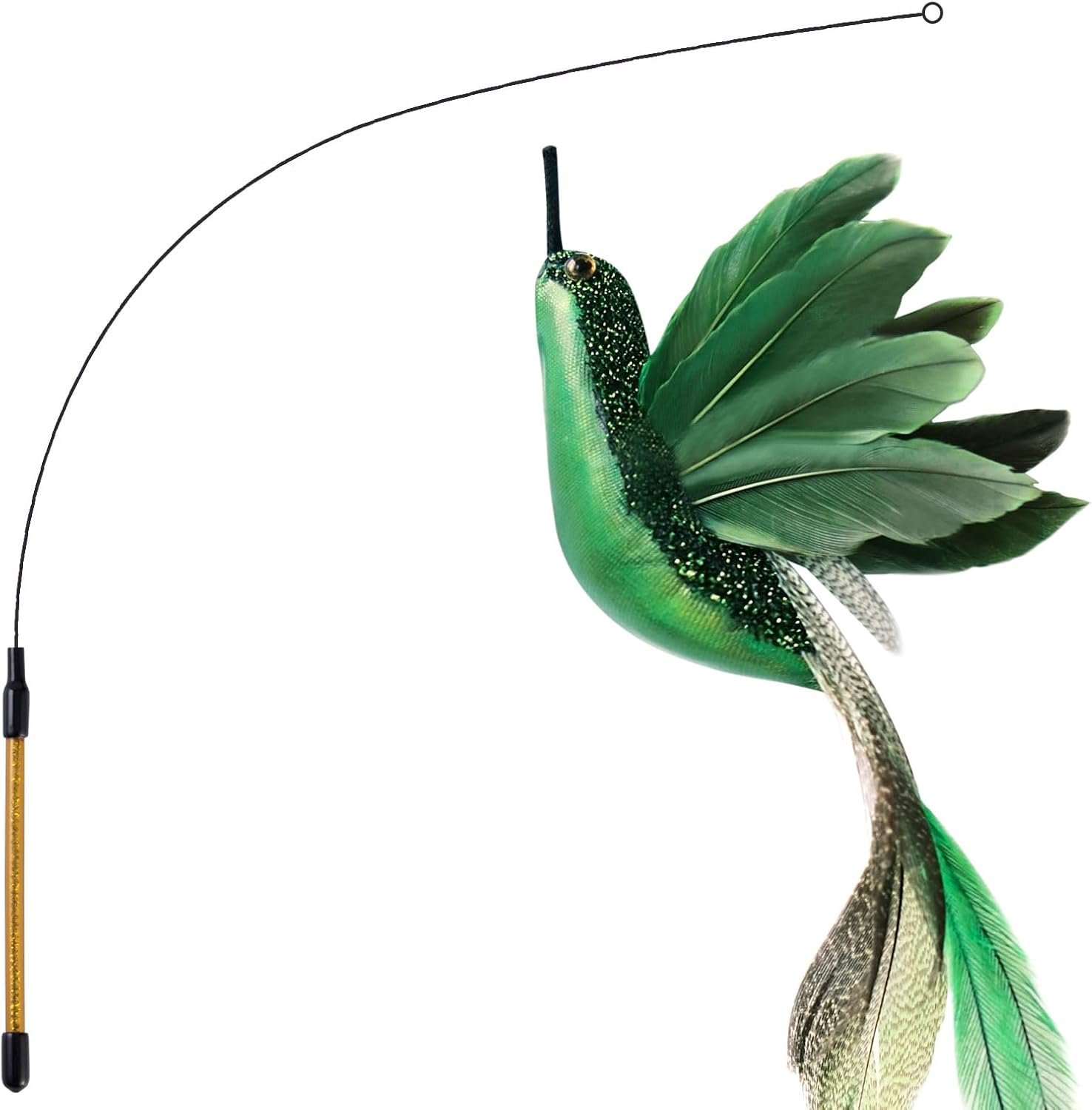 GHOSTCAT 猫おもちゃ ハチドリ 猫おもちゃ 天然羽根 猫おもちゃ 猫指 一人遊び 鈴付き 釣り竿付き 耐久性 運動不足解消 猫おもちゃ ペット用品 グリーン