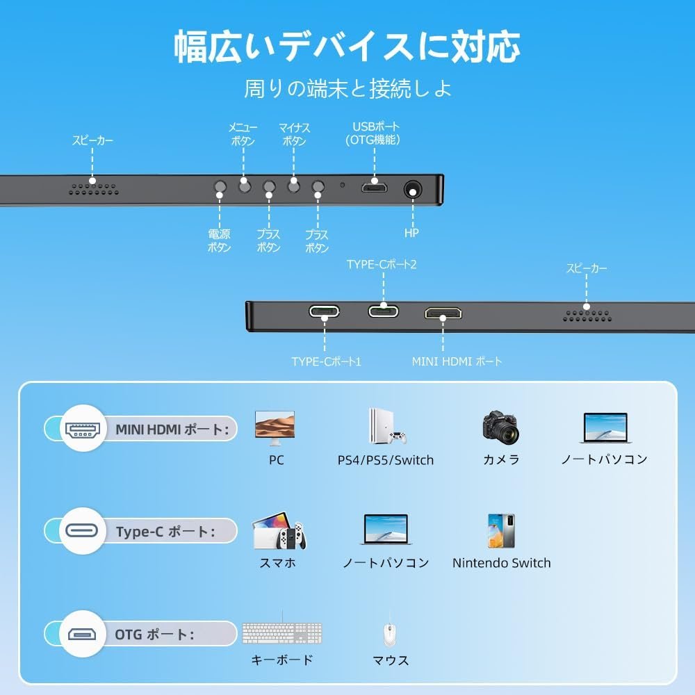 EVICIV EVC-1301モバイルモニター、13.3インチ1920 X 1080ポータブルディスプレイ、薄い軽量、IPS LCDパネル、保護カバー、VESA互換、ペンホール、スタンド、水平/垂直、アルミニウム合金、USB - 이미지 8