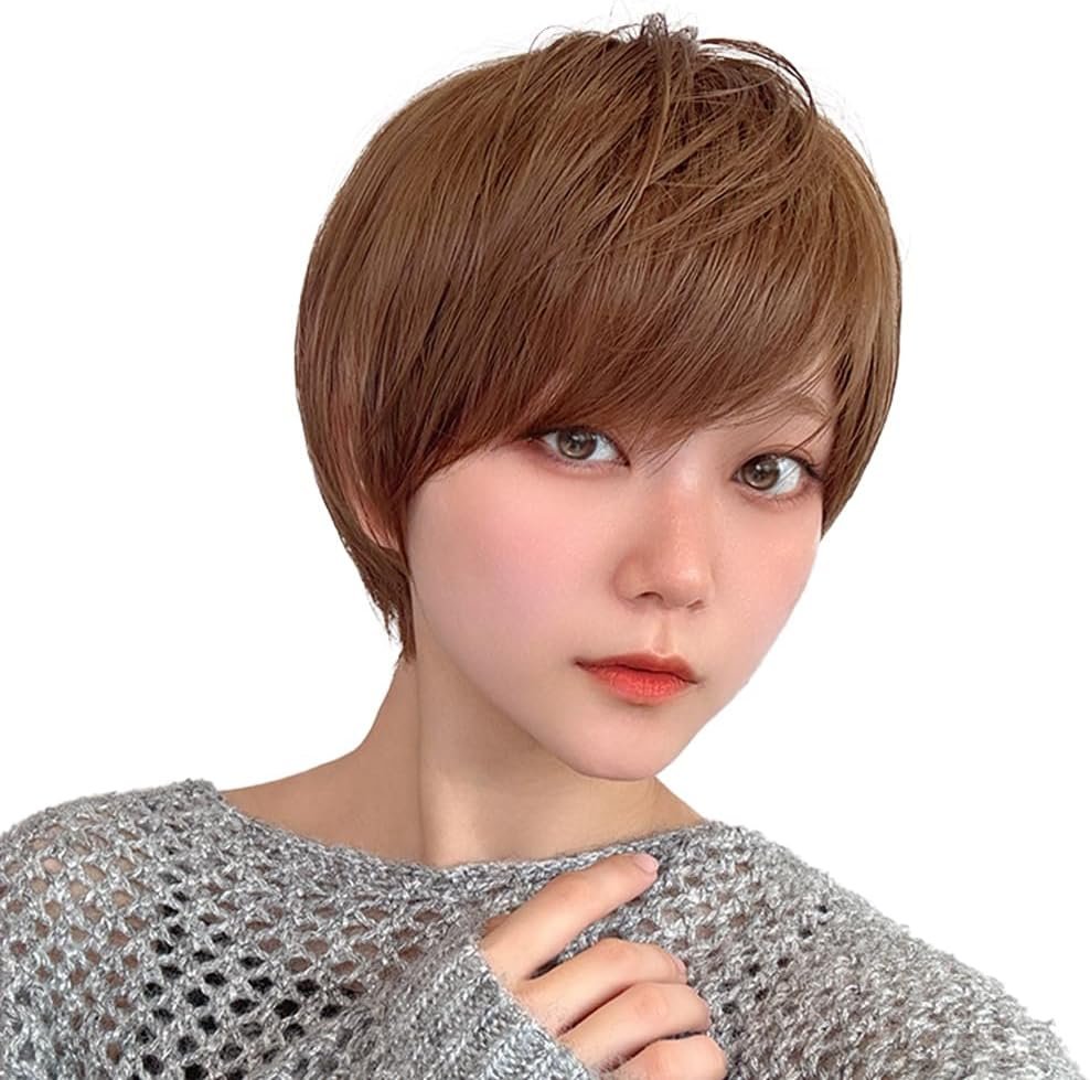 AQUADOLL wg316AMB ウィッグ ショート フルウィッグ プリン 黒髪 シルバーボーイッシュ メンズ コスチューム ショートヘア フリーサイズ AMBアーモンドブラウン