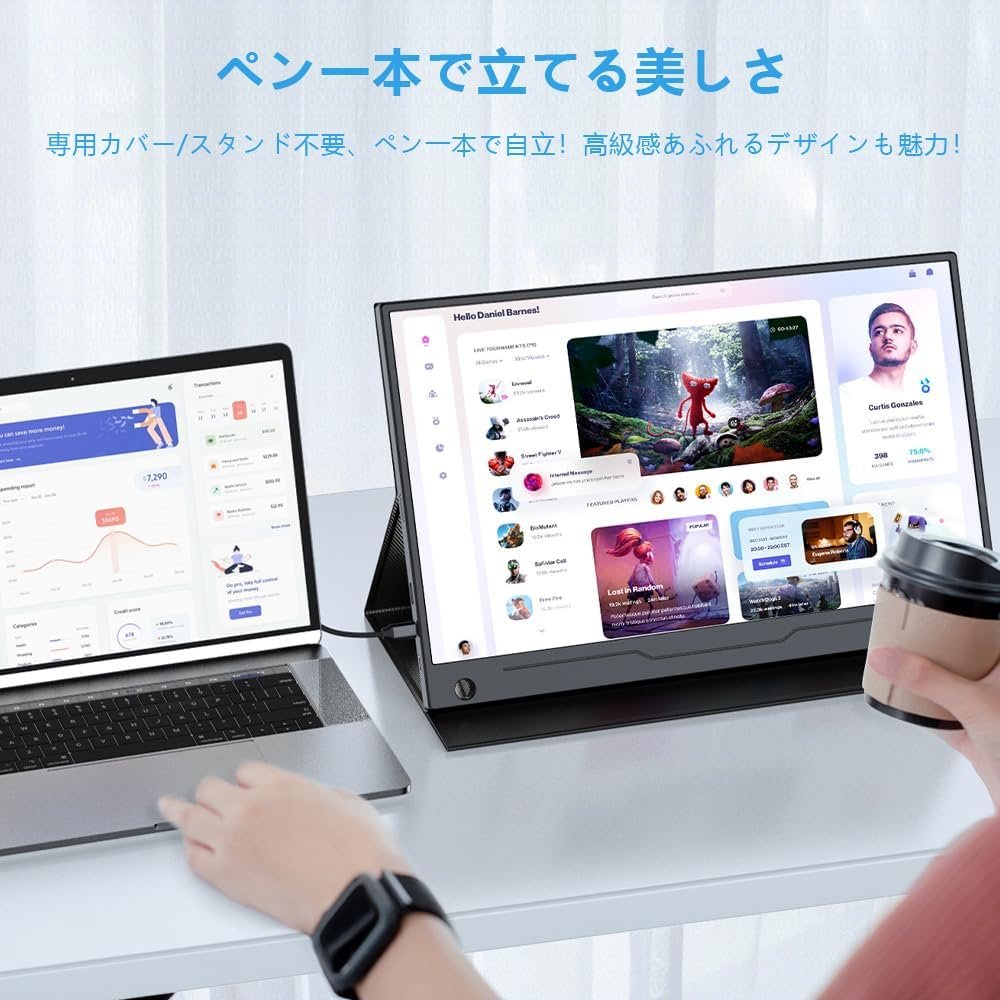 EVICIV EVC-1301モバイルモニター、13.3インチ1920 X 1080ポータブルディスプレイ、薄い軽量、IPS LCDパネル、保護カバー、VESA互換、ペンホール、スタンド、水平/垂直、アルミニウム合金、USB - 이미지 5