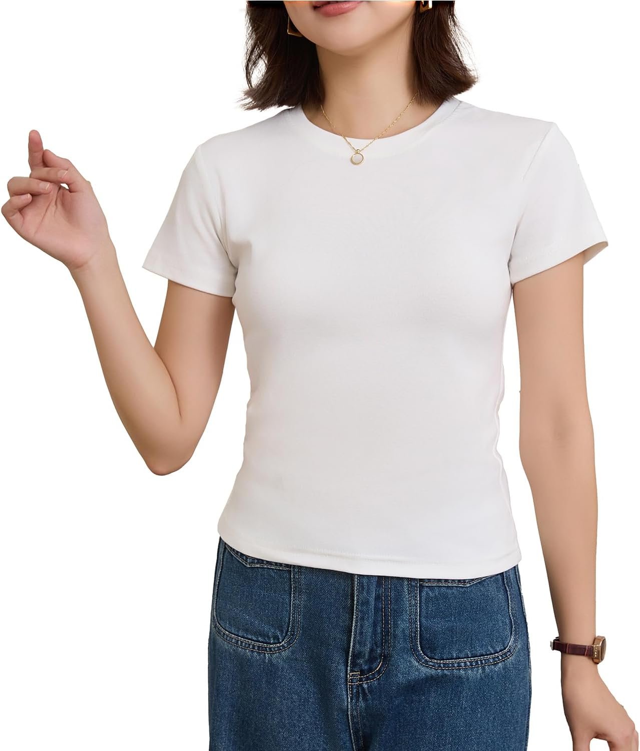 AIMUJINY レディース Tシャツ 半袖Tシャツ トップス 重ね着 ゆったり 着回し 無地 透け防止 体型カバー おしゃれ