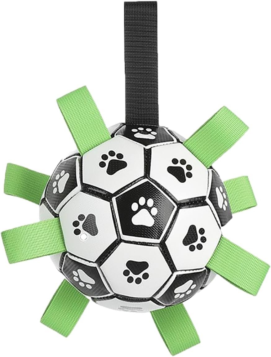 DICOCO 犬ボール サッカーボール 超耐久性TPUコーティング 噛み癖防止 引っ張り遊び 全犬種対応 安心安全素材 犬用おもちゃ ボール 足跡付き (鈴付き) 15cm - 이미지 8