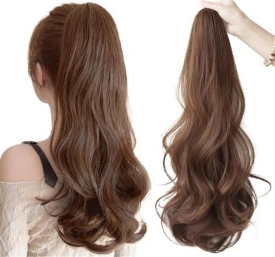 ポニーテールエクステンション、クリップオンウィッグ、ロングポニーテールウィッグ、巻き毛、ポイントウィッグ、カール、長さ19.7インチ（50 cm）、耐熱性、天然のワンタッチエクステンション、ポイントウィッグ（茶色）
