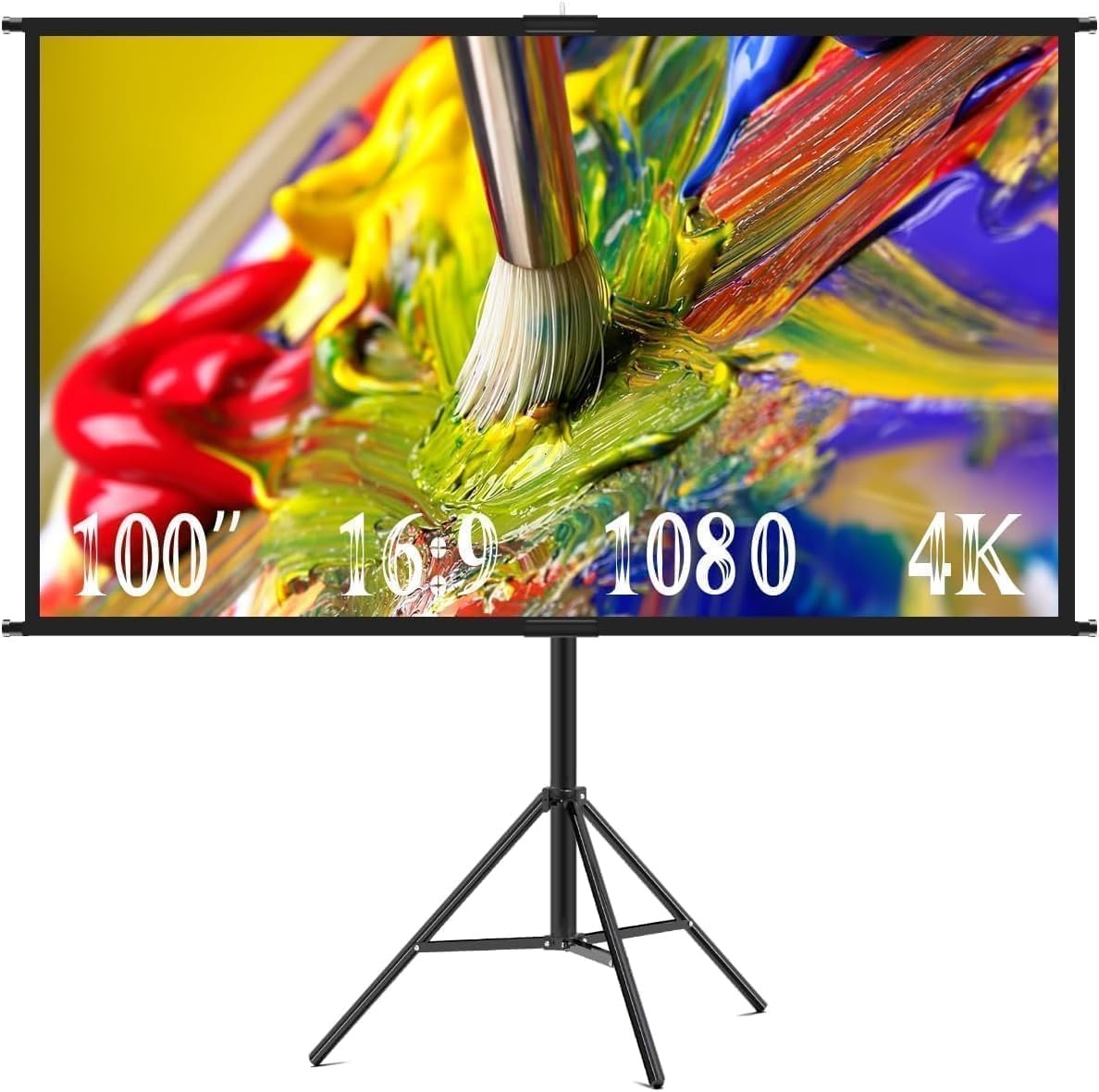 プロジェクタースクリーン、Nodibro自立型4K互換性、軽量、ポータブル、高さ調整可能、100インチ、簡単なアセンブリ、ポータブル、2.4ゲインプロジェクタートリポード、折りたたみ式キャリングバッグ、16:9アスペクト比