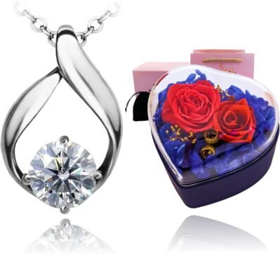 Enscene Angel’s Drops, Top Grade Zirconia, Engraved Necklace, Women’s, Birthday Gift Set