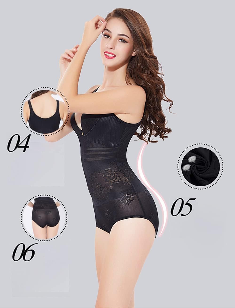 FORFIVESIX HARU女性のシェイプウェアボディスーツ、圧縮内側のシェーパー、調整可能なショルダーストラップの長さ、ボディーシェイパー、ダイエット、ウエストシンチャー、薄いバットリフト、バストリフト、通気性、伸縮性、ボディ - 이미지 4