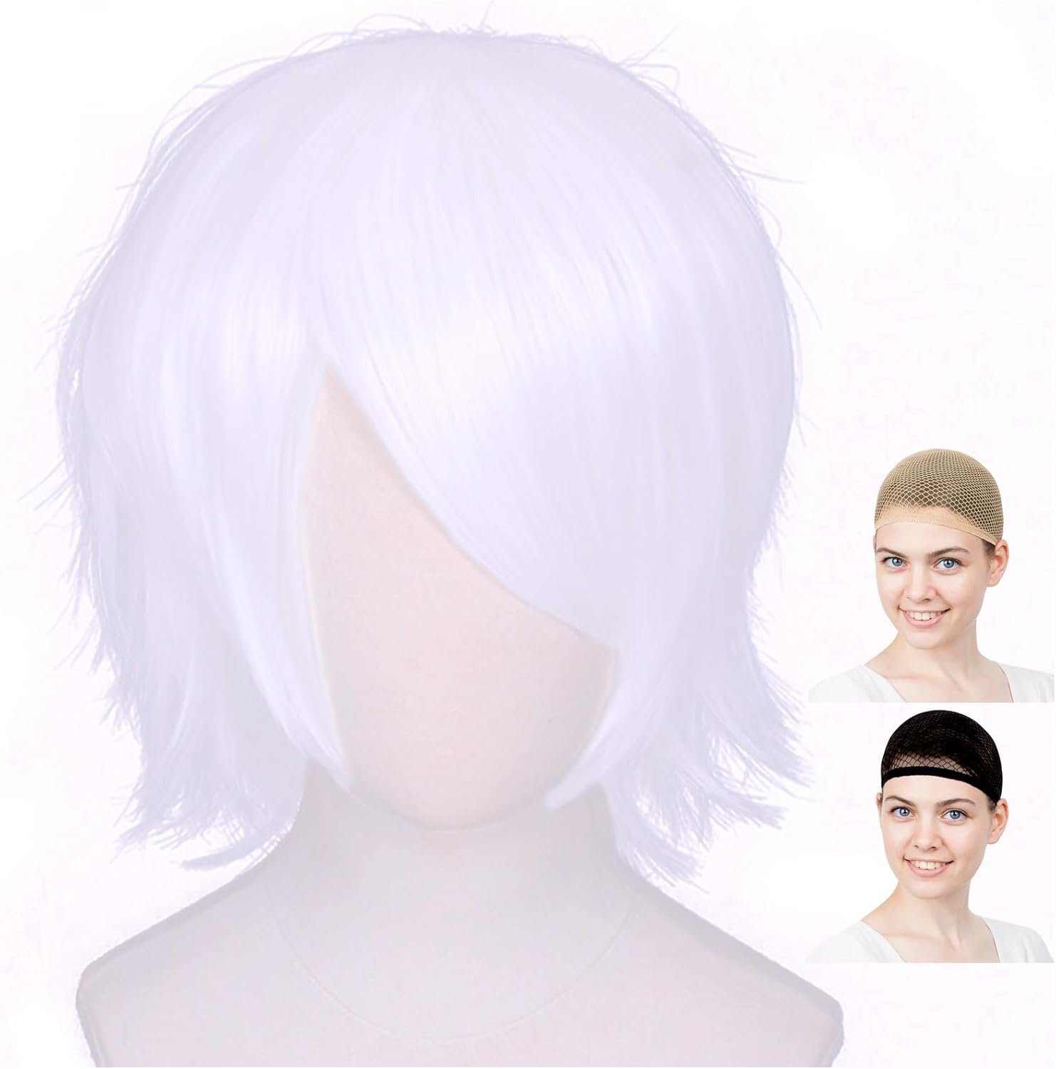 CaseEden プレミアムクール ショートヘア コスプレウィッグ ホワイト 白 ピュアホワイト 6087