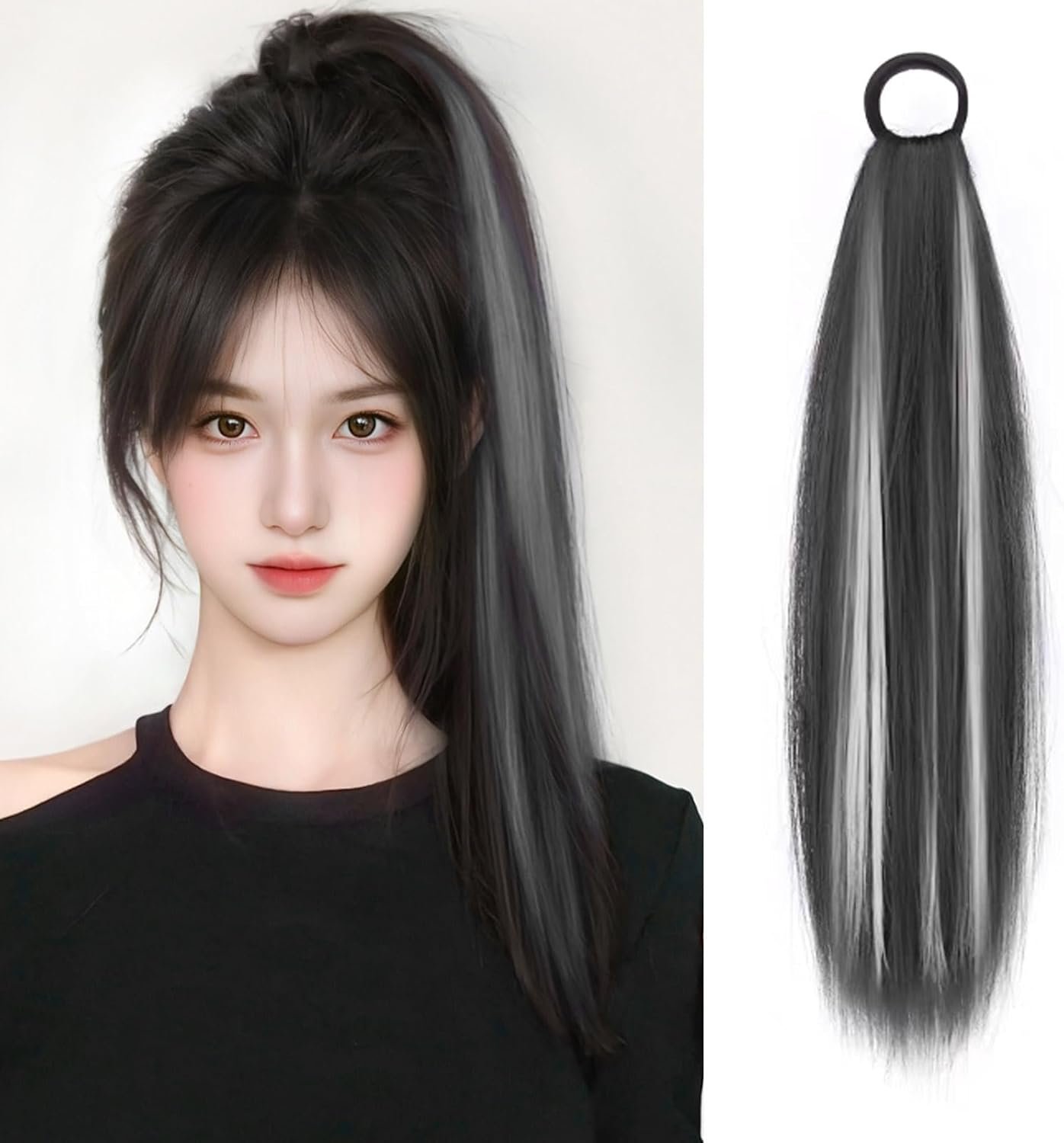 ヨコセン ポニーテールウィッグ エクステ ポニーテール リングウィッグ ポニーテール ゴム付きタイプ ポイントウィッグ ロング ストレート 40cm 部分ウィッグ ツインテールウィッグ 髪飾り ナチュラル おしゃれ 簡単装着