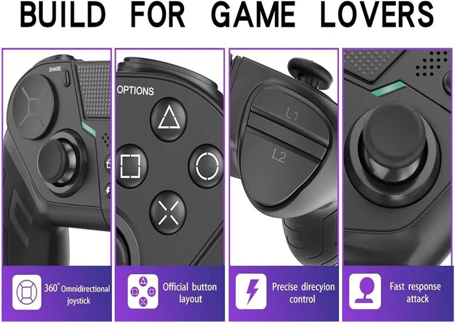 PCコントローラー モーションコントロールに適合するPS4コンソール用ワイヤレスゲームコントローラー、Bluetooth対応デュアル振動プレイスティック、に適合するPS4 Slim用(グリーン) - 이미지 6