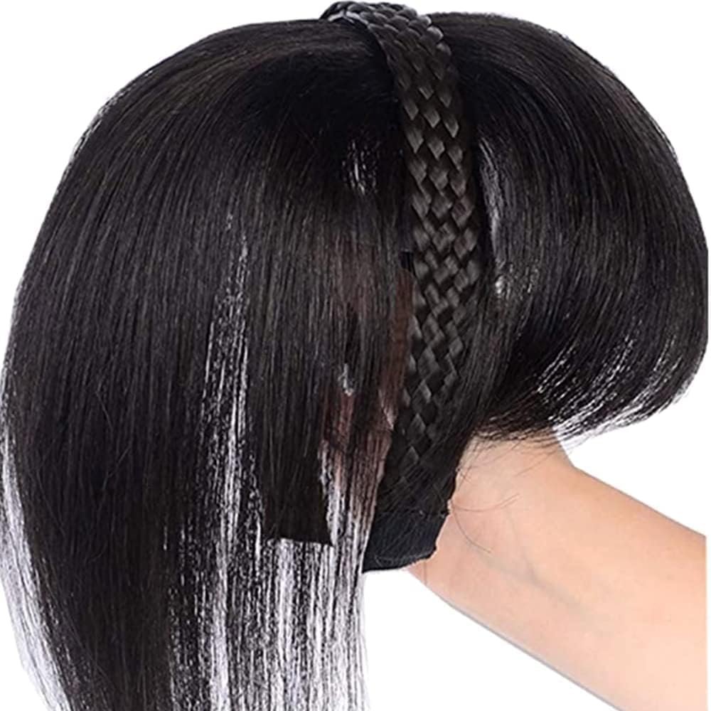 前髪ウィッグ 人毛100% 三つ編み付き エアリーバング 部分ウィッグ エアリーフェイビンヘア フェイビン (ブラック)