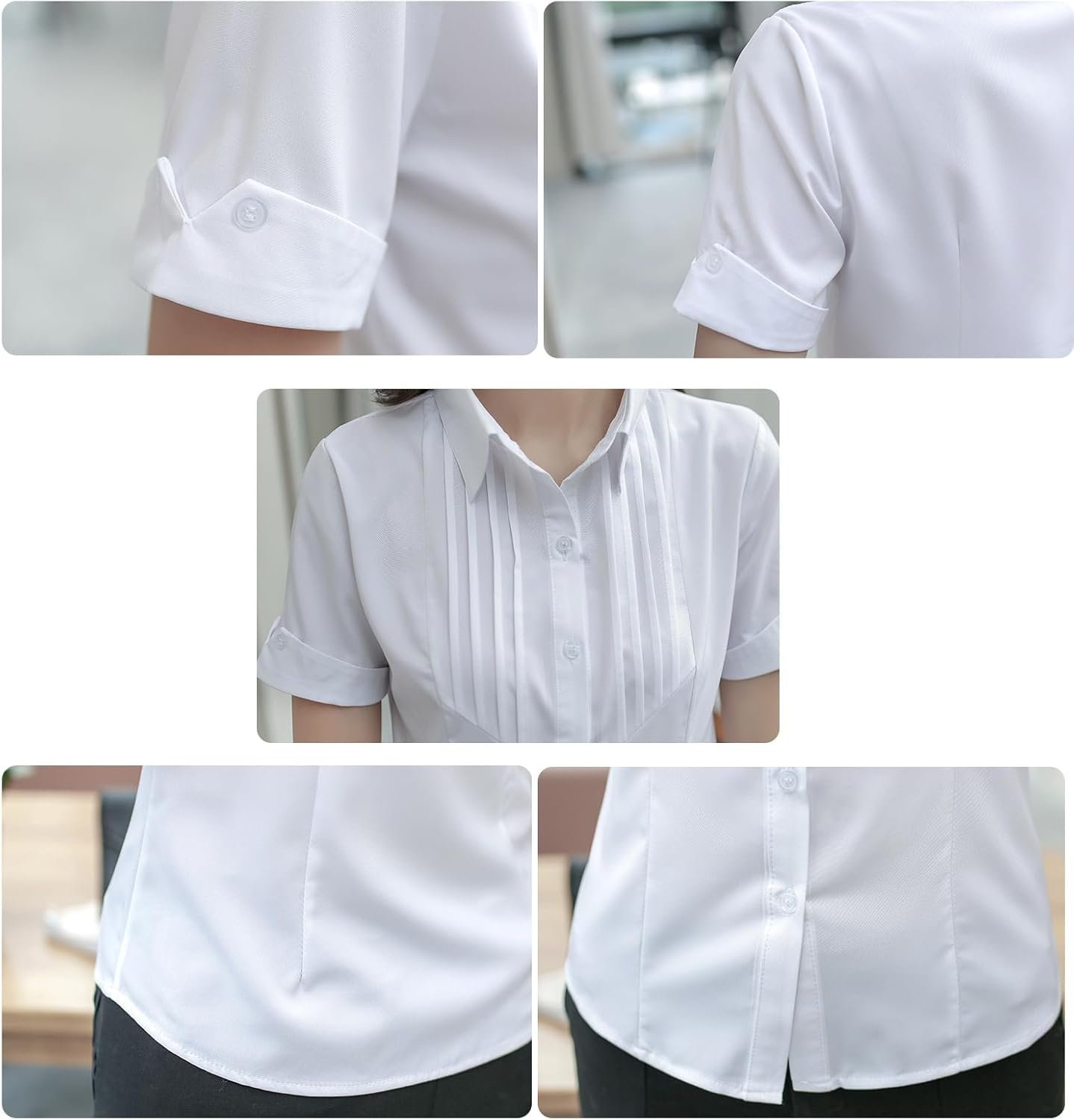 Bolan Verl S-5XL半袖シャツ、女性、スタイリッシュ、白いブラウス、Yシャツ、白、シャツブラウス、夏、オフィス、ビジネス、通勤、就職活動、オフィスユニフォーム、OL - 이미지 8