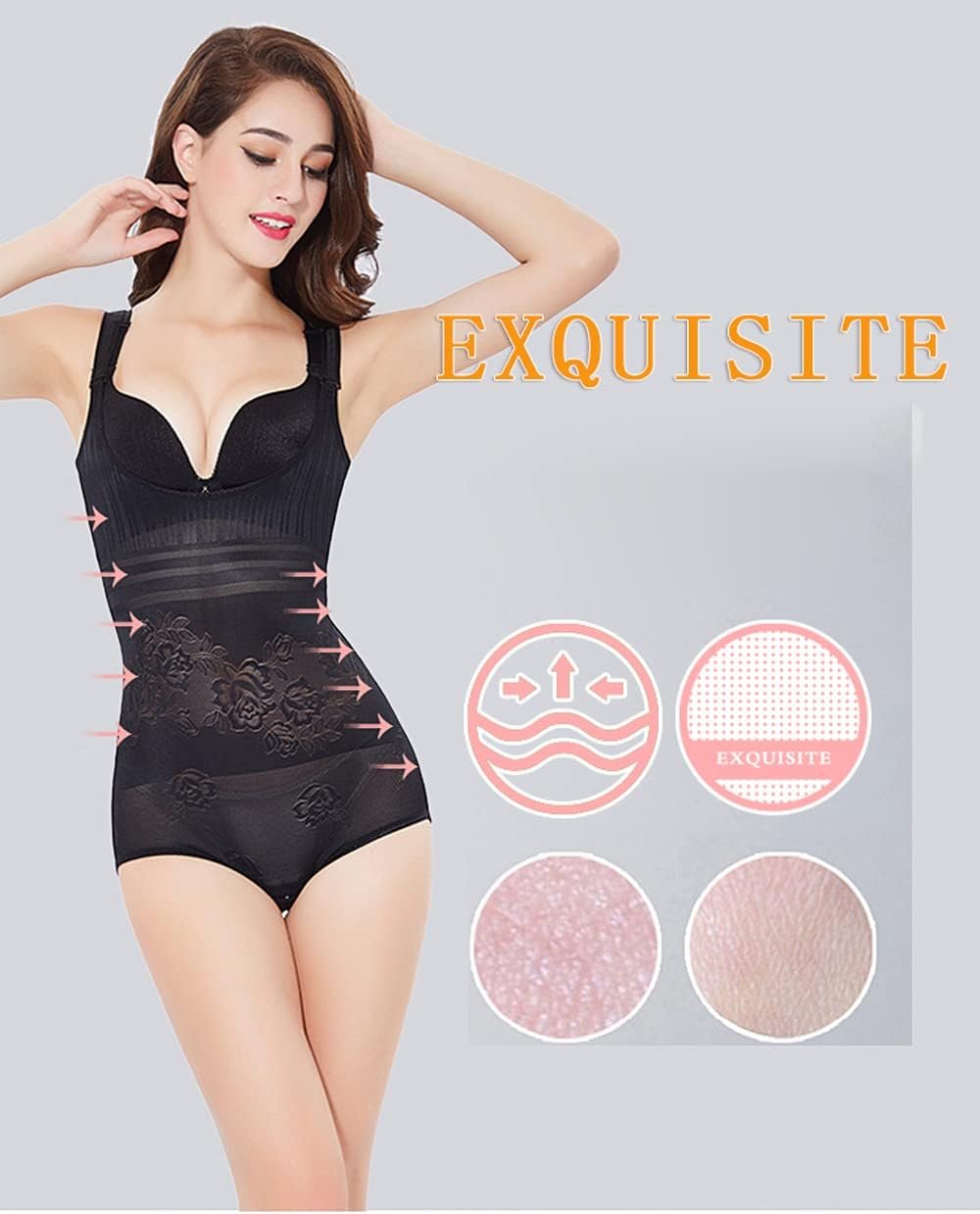 FORFIVESIX HARU女性のシェイプウェアボディスーツ、圧縮内側のシェーパー、調整可能なショルダーストラップの長さ、ボディーシェイパー、ダイエット、ウエストシンチャー、薄いバットリフト、バストリフト、通気性、伸縮性、ボディ - 이미지 6