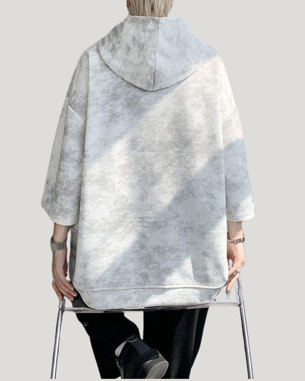 foveitaa メンズ パーカー 夏服 七分袖 Tシャツ 大きいサイズ ゆったり おしゃれ タイダイデザイン フード付き 薄手 涼しい素材 アウトドア カジュアル ポケット付き プルオーバーシャツ - 이미지 4