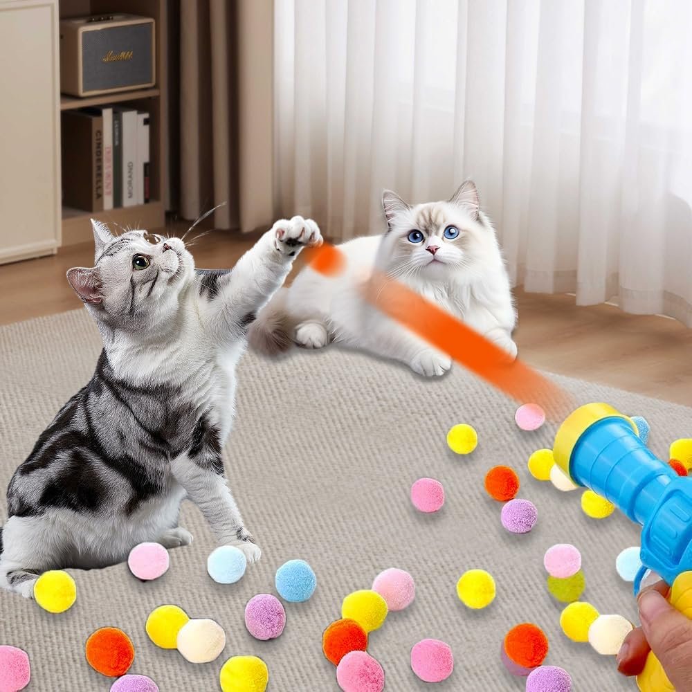 猫や犬のおもちゃ、猫や犬の反応を訓練、猫や犬と遊ぶ、ペットの運動不足やストレス解消、猫や犬の屋外おもちゃ、ボールランチャー混合色 (20パック (1 x ランチャー)) - 이미지 4