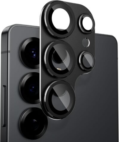 Samsung Galaxy S25 Ultra カメラフィルム アルミニウム合金 9H 強化ガラス 傷防止レンズ保護 耐衝撃 S2 Ultra カメラ保護 高透過率 ブラックリム オーバー露出カメラレンズ