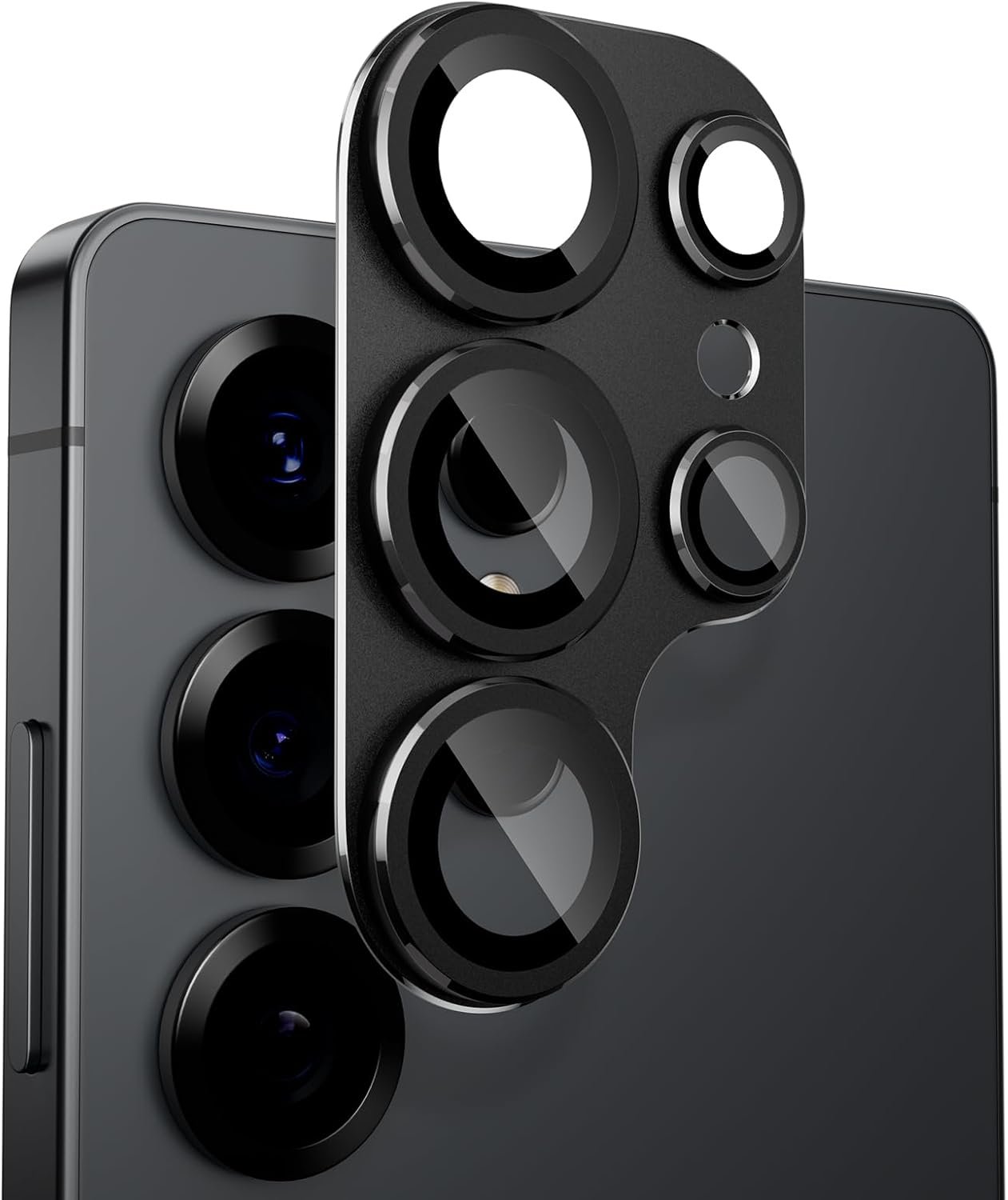 Samsung Galaxy S25 Ultra カメラフィルム アルミニウム合金 9H 強化ガラス 傷防止レンズ保護 耐衝撃 S2 Ultra カメラ保護 高透過率 ブラックリム オーバー露出カメラレンズ