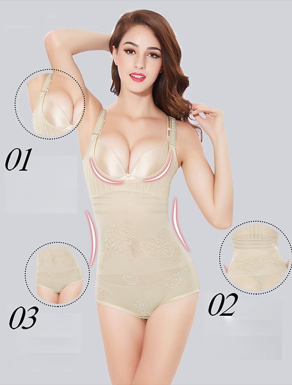 FORFIVESIX HARU女性のシェイプウェアボディスーツ、圧縮内側のシェーパー、調整可能なショルダーストラップの長さ、ボディーシェイパー、ダイエット、ウエストシンチャー、薄いバットリフト、バストリフト、通気性、伸縮性、ボディ - 이미지 3