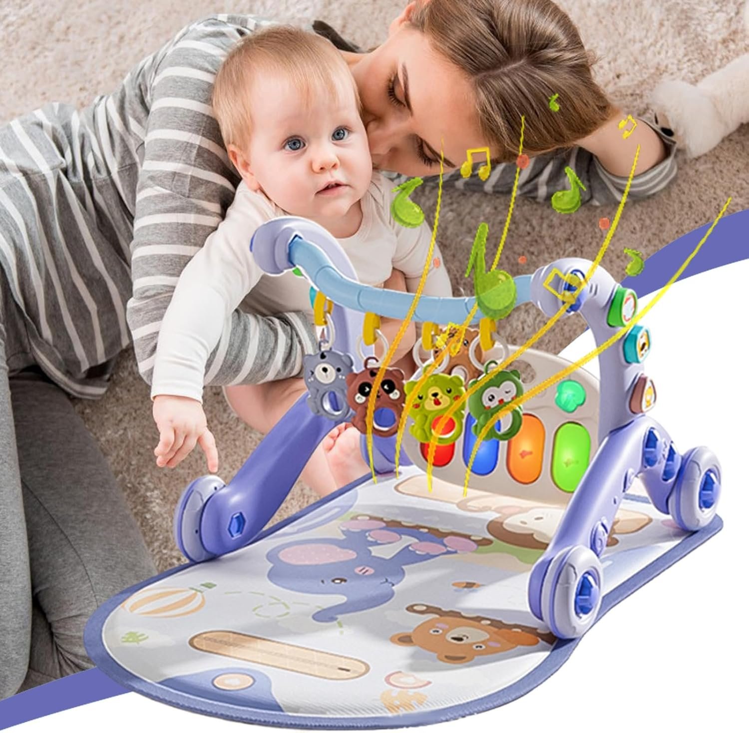ベビーアクティビティマット ミュージックウォーカーマット付き - 多機能フィンガーキルトおもちゃ インタラクティブ幼児学習アクティビティ 男の子 女の子 ホーム用 - 이미지 3
