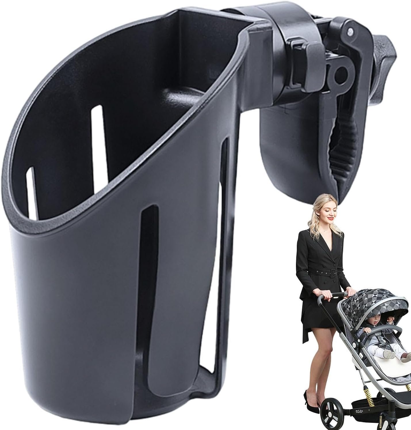 ベビーカー用ドリンクホルダー、カート用カップホルダー - スクータードリンクホルダー、多機能ベビーカーカップホルダー、ベビーカー、車椅子、歩行器、スクーター用の360°回転可能なカップホルダー - 이미지 7