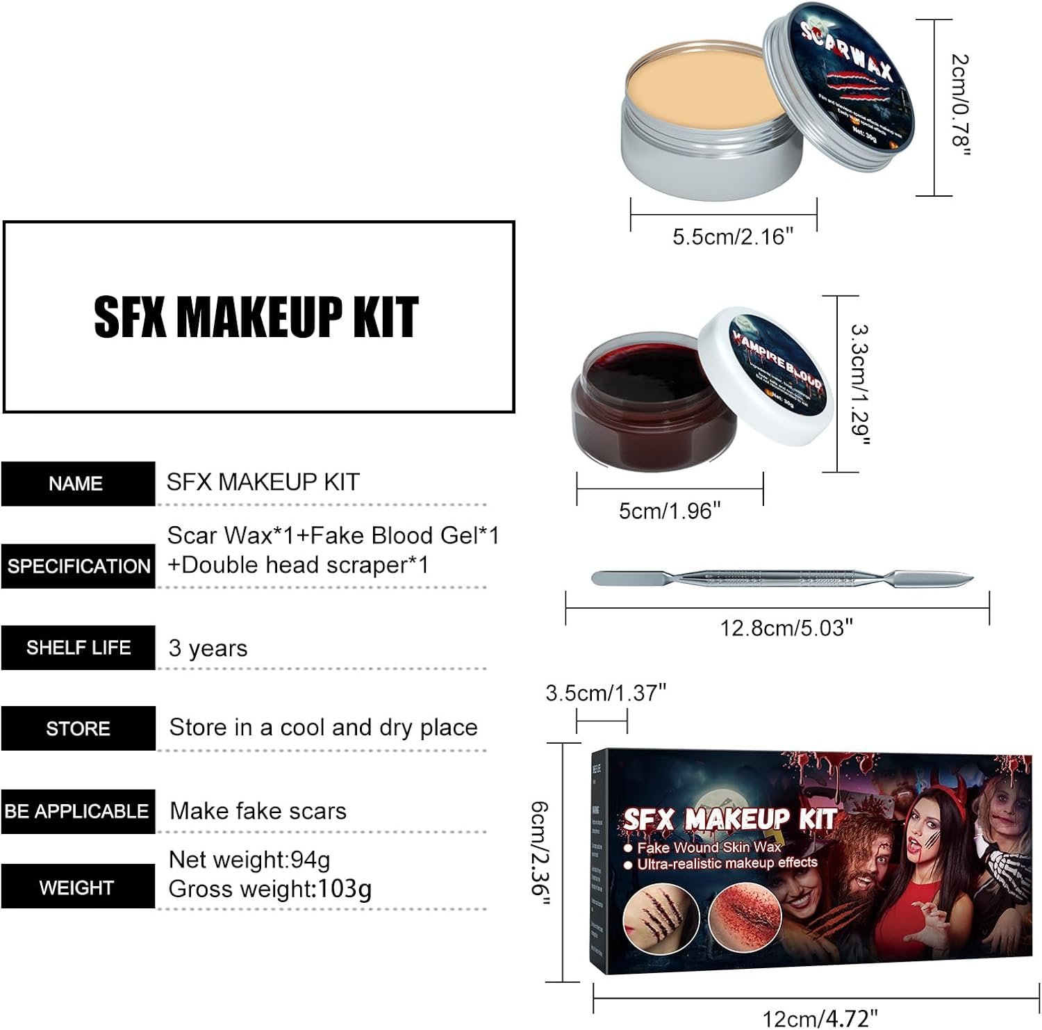 ハロウィンメイクアップキット – スカーワックス付きハロウィーン特殊効果メイクアップキット、大人用のリアルなボディペインティング、男性と女性用のゾンビの鼻と傷のコスチューム、カーニバルやトリックオアに最適 - 이미지 6