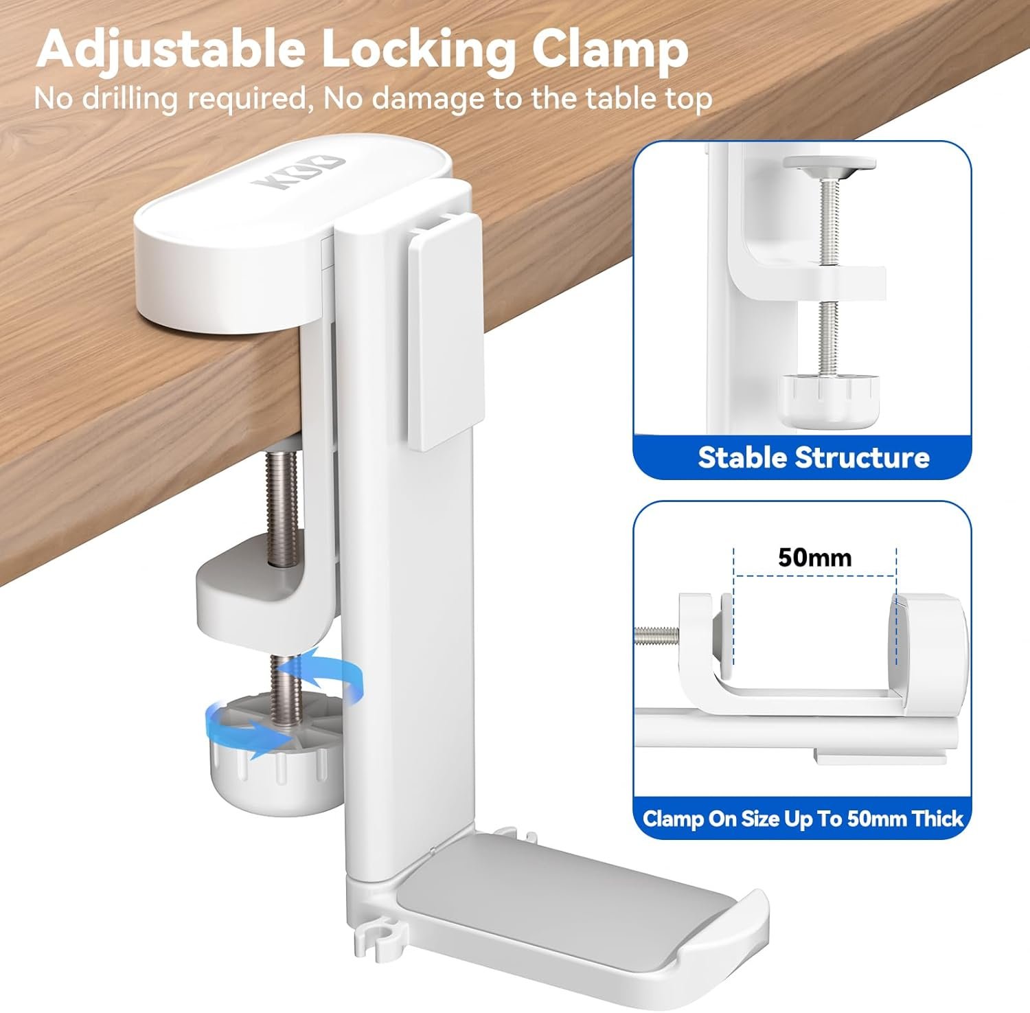 KDD 4 in 1デスクオーガナイザー - 2つのワイヤーホール付きデスクヘッドフォンフックの下 - 回転可能なヘッドフォンハンガーとスマートフォン、カップ、ペン用の取り外し可能なデスクストレージ(白) - 이미지 5