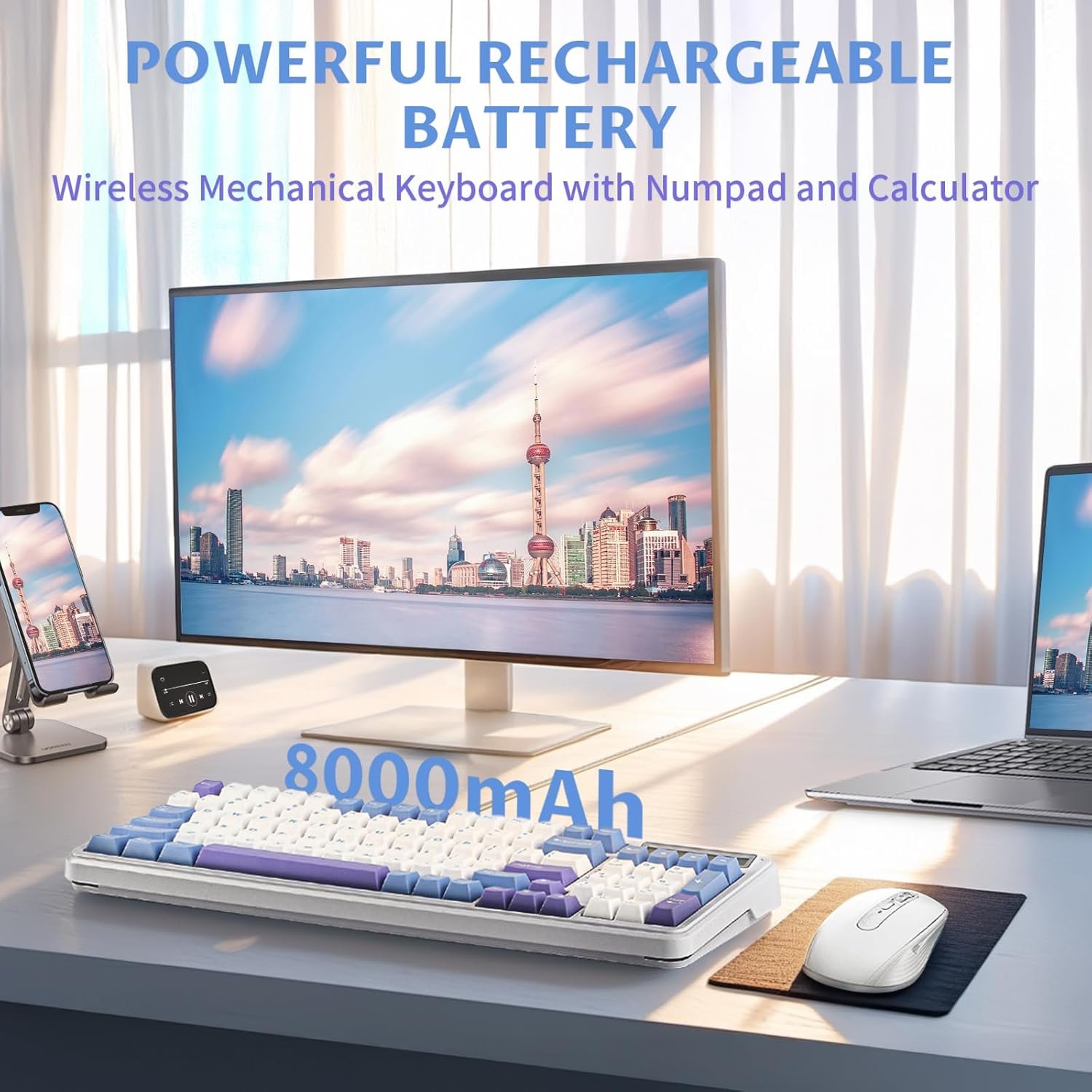 EPOMAKER Cypher 96 Wireless Gaming Keyboard 8000mAh Battery Hot Swap Creamy Keyboard with Numeric Keypad and Calculator RGB Backlight NKRO Certified for Gaming Office (Flamingo Switch) - 이미지 3