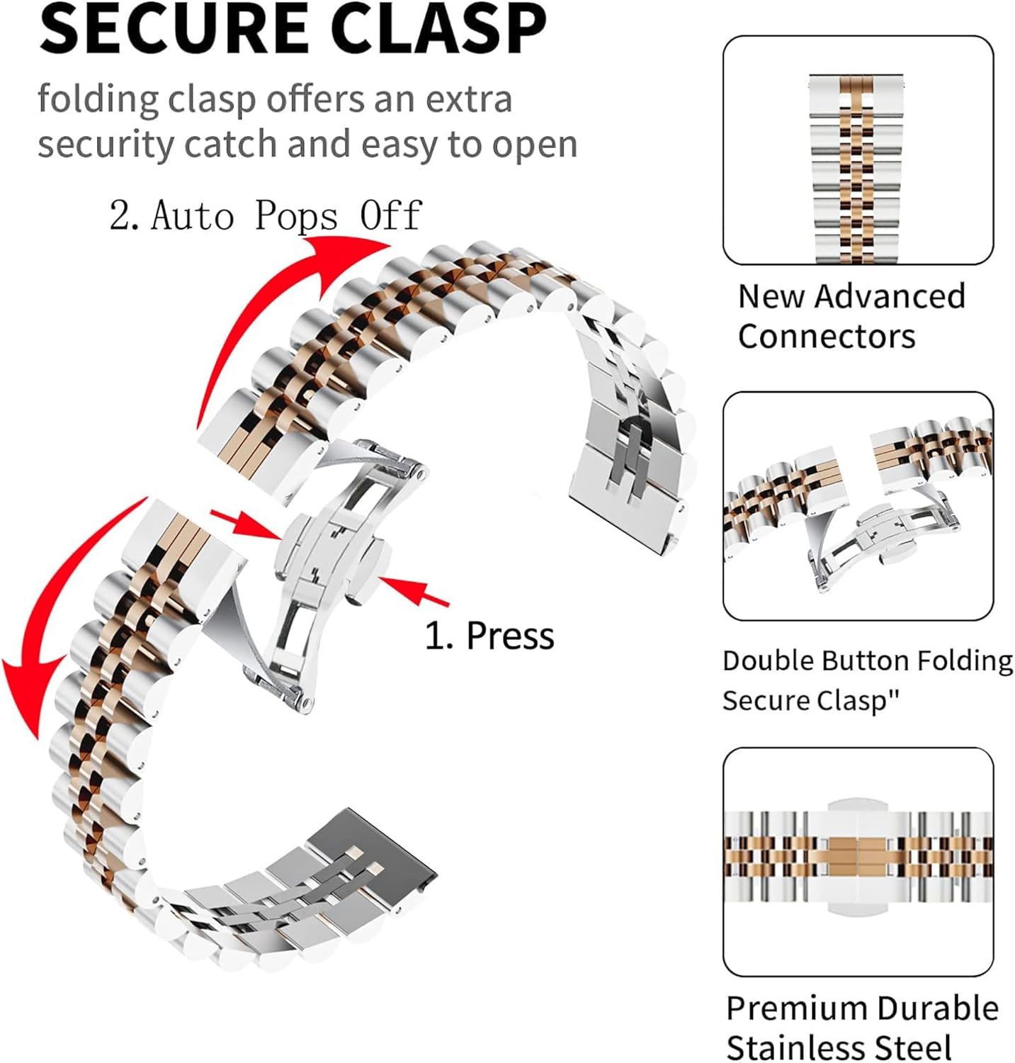 Amazfit T-Rex 3 スマートウォッチバンド用ラムソー、ステンレススチールメタルストラップメタル交換バンド時計ストラップ、長さアジャスター付き Amazfit T-Rex 3 48mm スマートウォッチ用 - 이미지 4