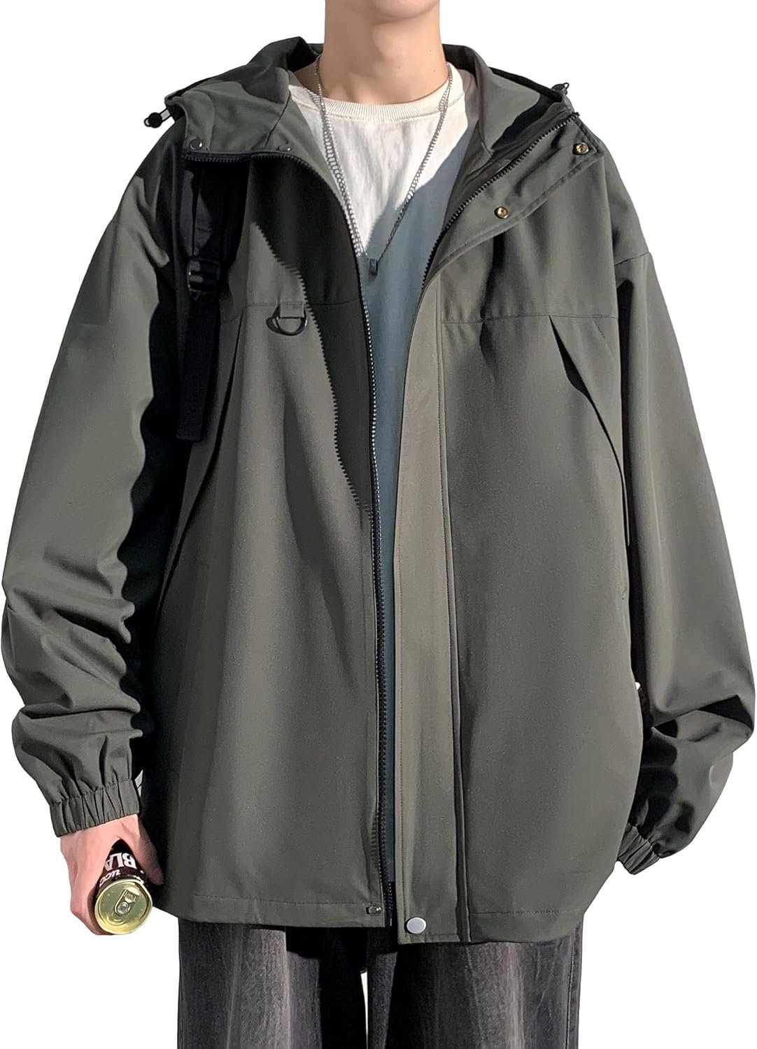 Easykode Men's Mountain Hoodie, Autumn Clothing, Light Outerwear, Outdoor Jacket, Water Repellent, Windbreaker, Wear-Resistant, Hooded, Blouson Jumper, Lightweight, Thin, Anorak, Solid, Outerwear,