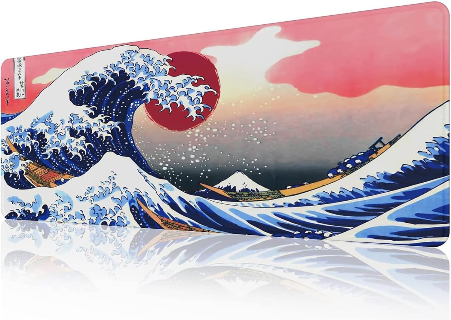 マウスパッド、エクストララージ、日本のアートサーフィンカナガワ、ゲーミングマウスパッド35.4 x 15.7 x 0.2インチ(900 x 400 x 4 mm)、マウスパッド、アンチスリップ、大きなサイズ、スタイリッシュ、デスクパッド、滑り止め、洗濯可能なオフィス