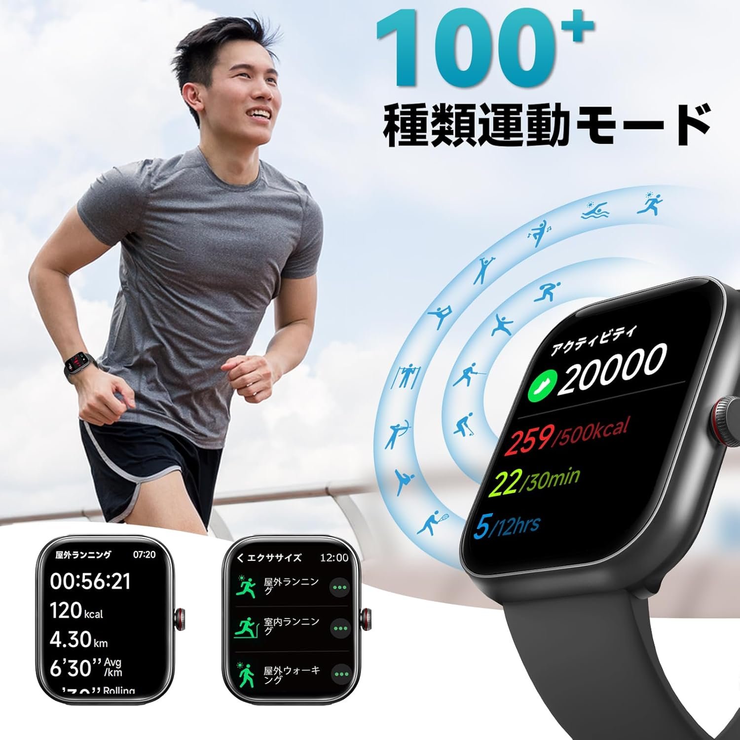 スマートウォッチ iPhone&Android対応 Bluetooth5.3通話機能 Ai音声 Line/SMS通知 1.91インチ画面 100種類以上運動モード 高精度健康モニタリング 女性生理 - 이미지 5