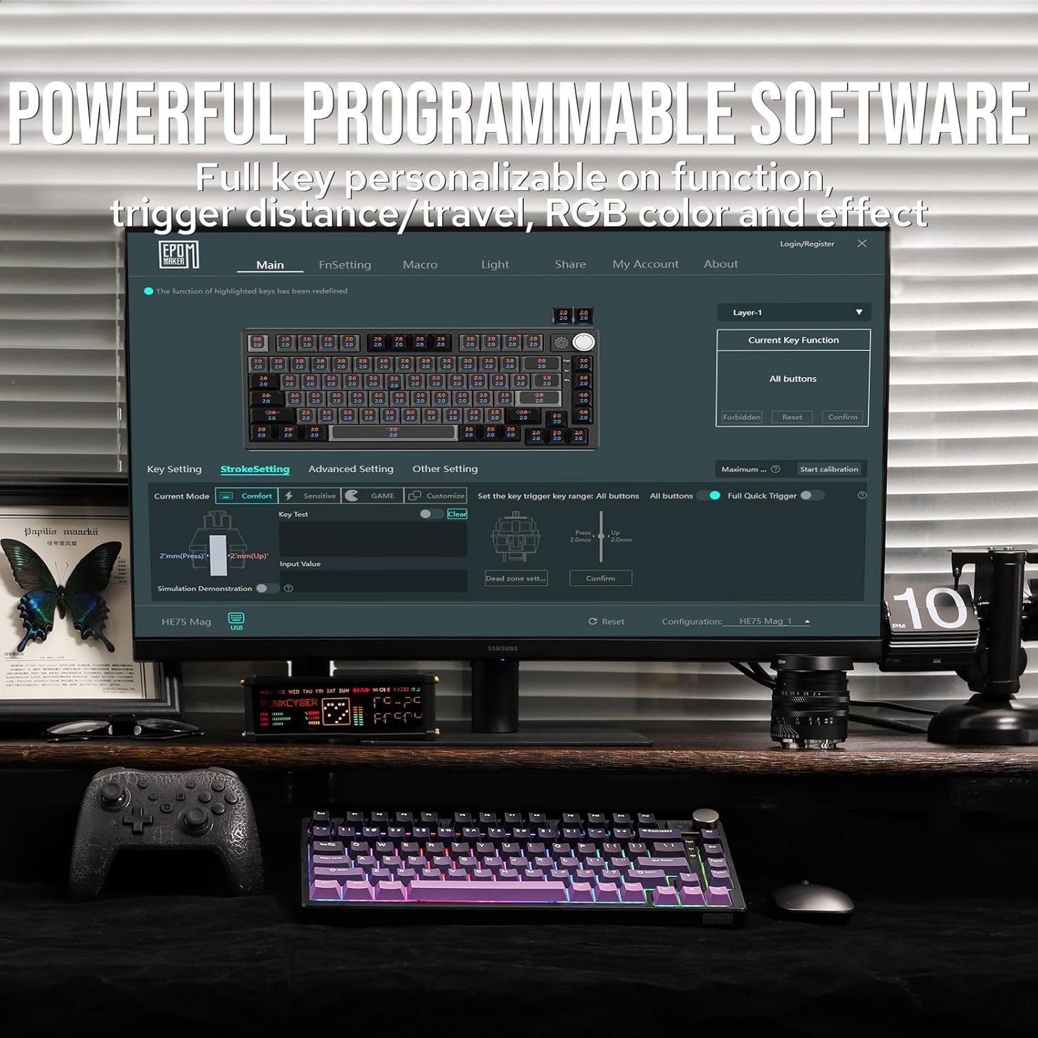 EPOMAKER HE75 Wireless Gaming Keyboard with Hall Effect Switch and Changeable Knob Module Adjustable Rapid Trigger Magnetic Keyboard 2.4G/Bluetooth Keyboard with RGB Backlight (Black Purple) - 이미지 4