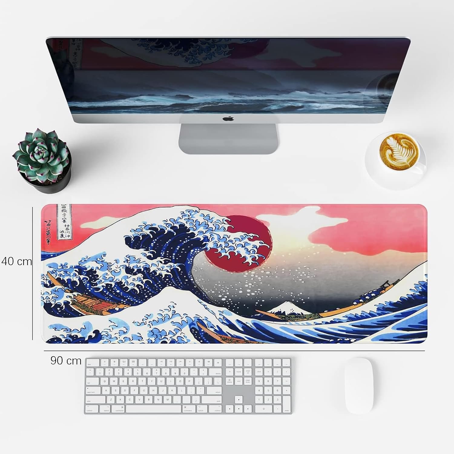 マウスパッド、エクストララージ、日本のアートサーフィンカナガワ、ゲーミングマウスパッド35.4 x 15.7 x 0.2インチ(900 x 400 x 4 mm)、マウスパッド、アンチスリップ、大きなサイズ、スタイリッシュ、デスクパッド、滑り止め、洗濯可能なオフィス - 이미지 2