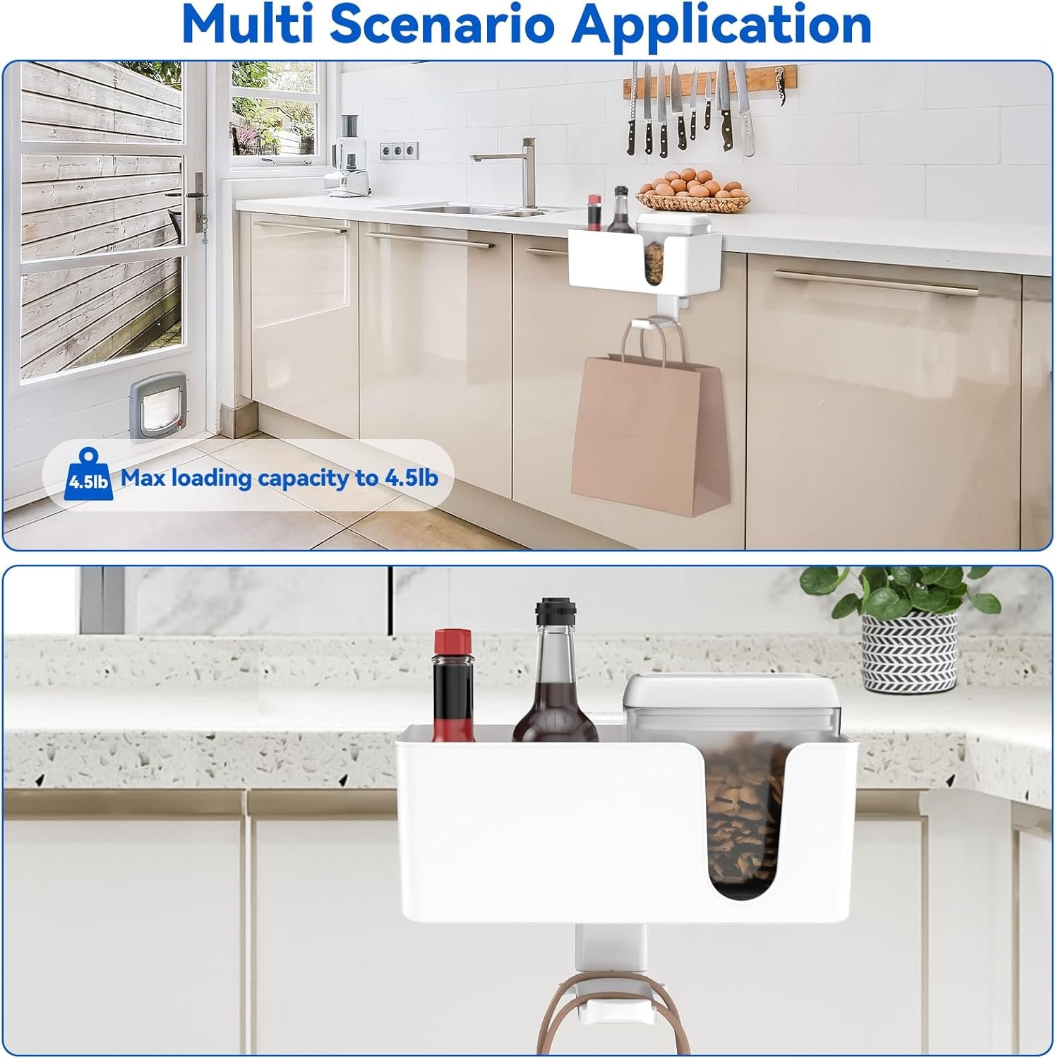 KDD 4 in 1デスクオーガナイザー - 2つのワイヤーホール付きデスクヘッドフォンフックの下 - 回転可能なヘッドフォンハンガーとスマートフォン、カップ、ペン用の取り外し可能なデスクストレージ(白) - 이미지 6