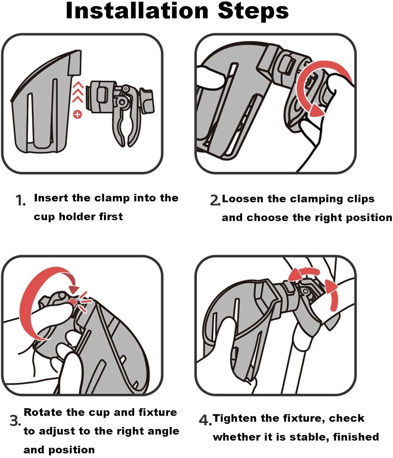 ベビーカー・車椅子用カップホルダー | カップホルダーカート カップ ホルダー 電動スクーター カップ ホルダー |回転式ベビーカーカップホルダー、ベビーカー、車椅子、歩行器、スクーター用の多機能カップホルダー - 이미지 8