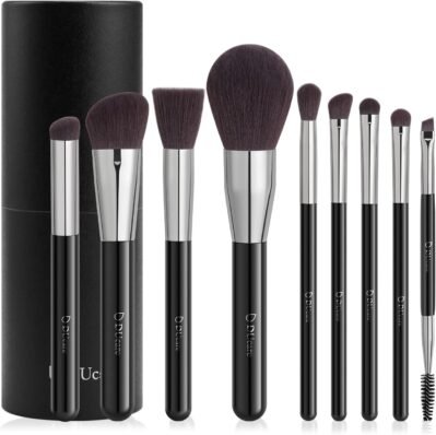 DUcare D0911 Makeup Brushes, Set of 9, Makeup Brush, Eye Shadow Brush, Face Brush, Plenty of Carefully Selected Extra Fine Bristles, Holder Case, Portable, Makeup Tool, Present, Black