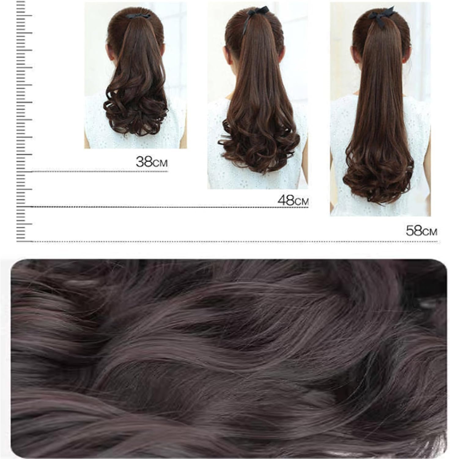 ハプタルポニーテールポイントウィッグ、ポニーテールウィッグ、ナチュラル、小さな顔効果、合成髪、ふわふわの巻き毛ウィッグ波、自然、長い髪ワンタッチ、女性のファッション(ライトブラウン、17.7インチ(45 cm) - 이미지 5