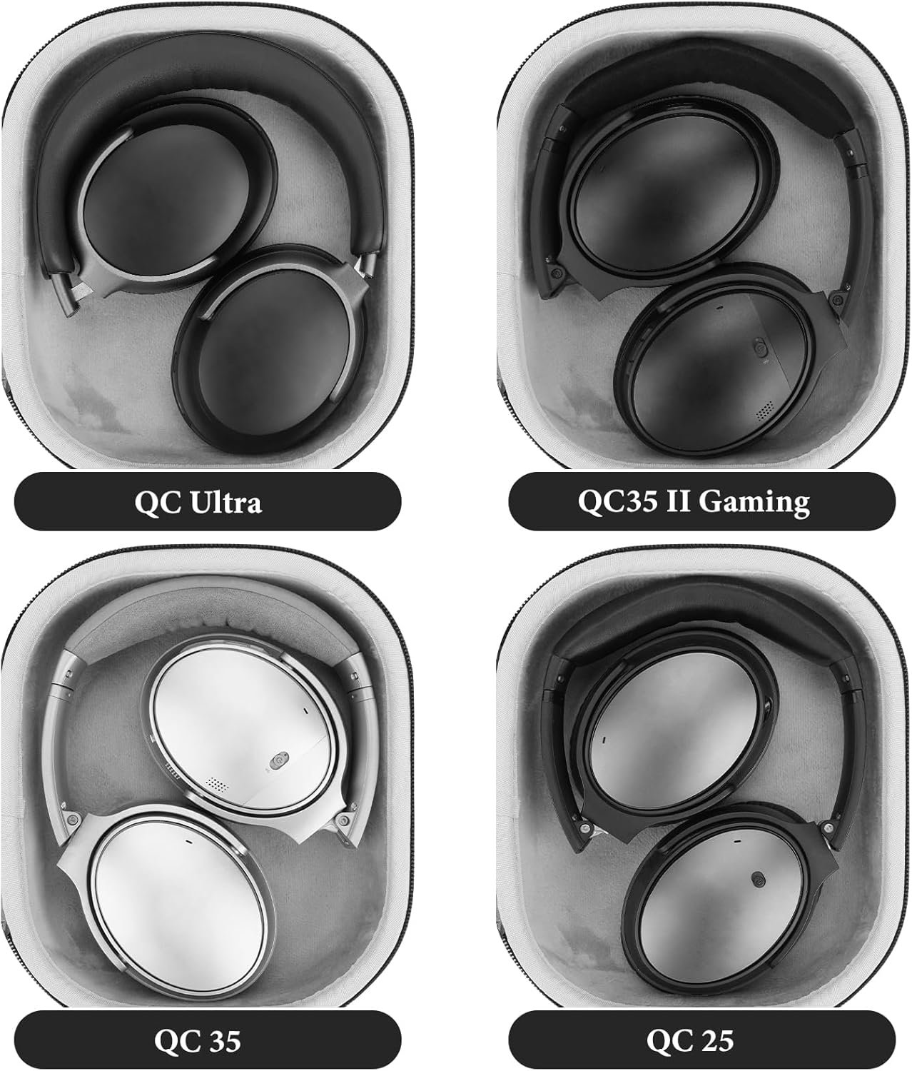 Geekria ケース Sheild ヘッドホンケース 互換性ハードケース 旅行用ハードシェル ボーズ Bose QC Ultra, QC45, QC35 II, QC35 II, QC25, QCSE, QuietComfort Headphones に対応 収納ポーチ付き (ダークグレー) - 이미지 5