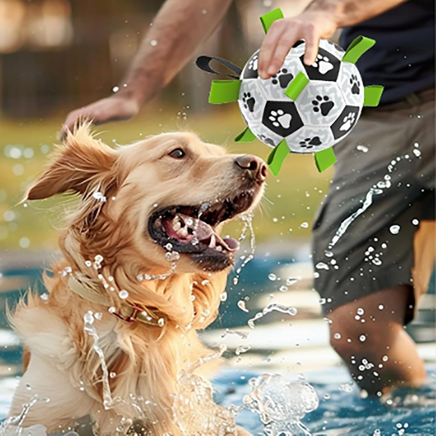 DICOCO 犬ボール サッカーボール 超耐久性TPUコーティング 噛み癖防止 引っ張り遊び 全犬種対応 安心安全素材 犬用おもちゃ ボール 足跡付き (鈴付き) 15cm - 이미지 7