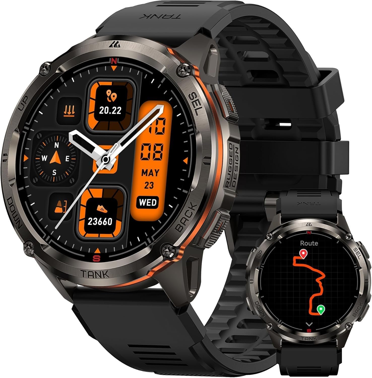 KOSPET Tank T3 Ultra 2 スマートウォッチ メンズ GPSスマートウォッチ Bluetooth通話機能 470mAhバッテリー 5ATM&IP6K防水 フルステンレスボディ 軍用仕様 1.43インチAMOLED