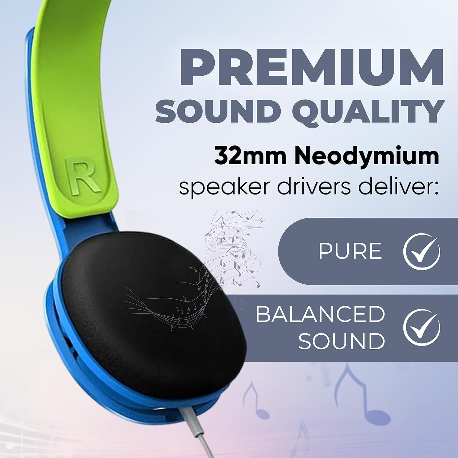 PHILIPS Coolplay キッズ オンイヤー ヘッドフォン - 85dB ボリューム リミッター - より安全な聴覚 (SHK2000BL)、ブルー & グリーン - 이미지 3