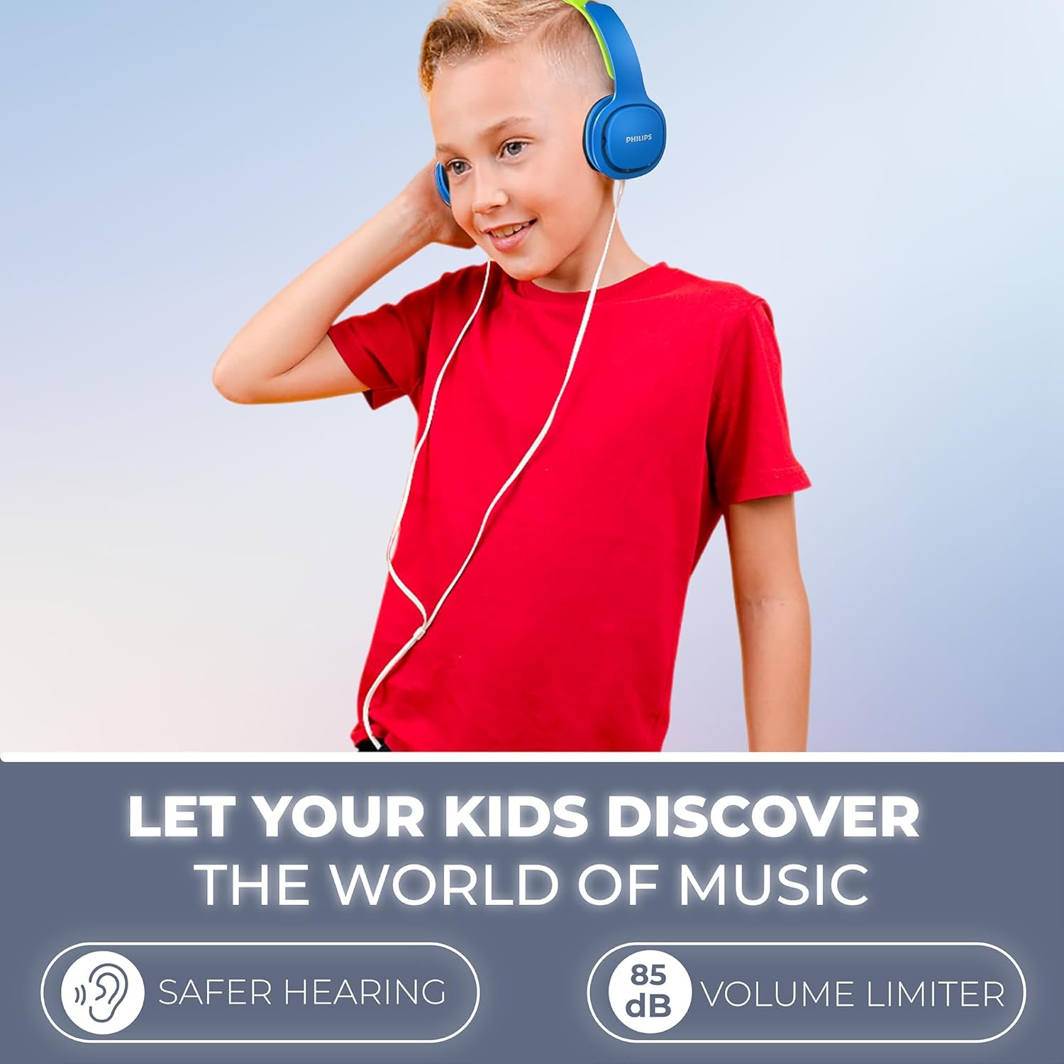 PHILIPS Coolplay キッズ オンイヤー ヘッドフォン - 85dB ボリューム リミッター - より安全な聴覚 (SHK2000BL)、ブルー & グリーン - 이미지 7