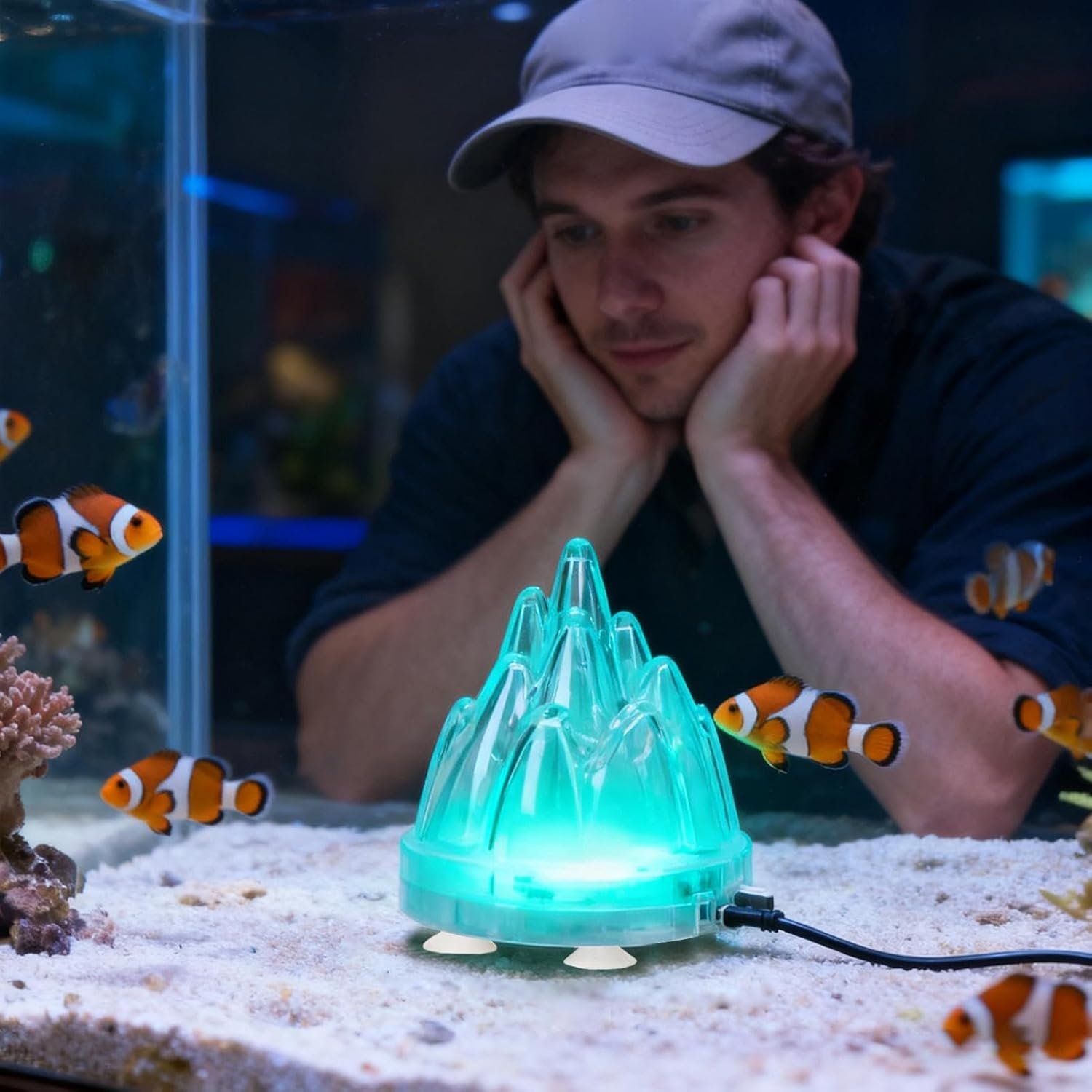 アクアリウム火山オーナメントキット | リアルなLEDライト防水 | バブルストーン 火山水槽 装飾 - エビ水槽 海水 カメ鉢 リビングルーム ベッドルーム アパート用 - 이미지 3